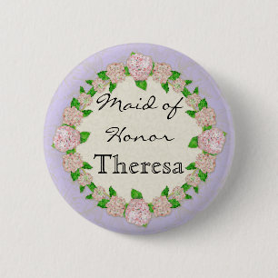 Pink Hydrangea Lace Floral Formal Maid of Honour 2 Inch Round Button