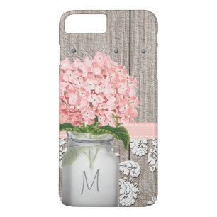 Pink Hydrangea Monogram Mason Jar iPhone 8 Plus/7 Plus Case