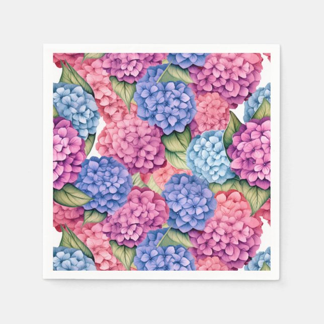 Pink Hydrangea Paper Napkin, Garden Wedding Shower Napkin (Front)