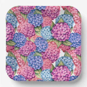Pink Hydrangea Paper Plates, Floral Botanical  Plate