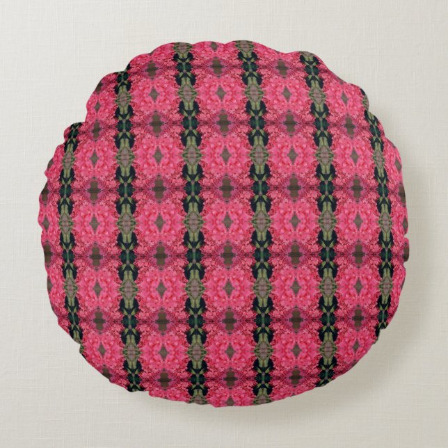 Pink Hydrangea Pattern Round Pillow (Front)