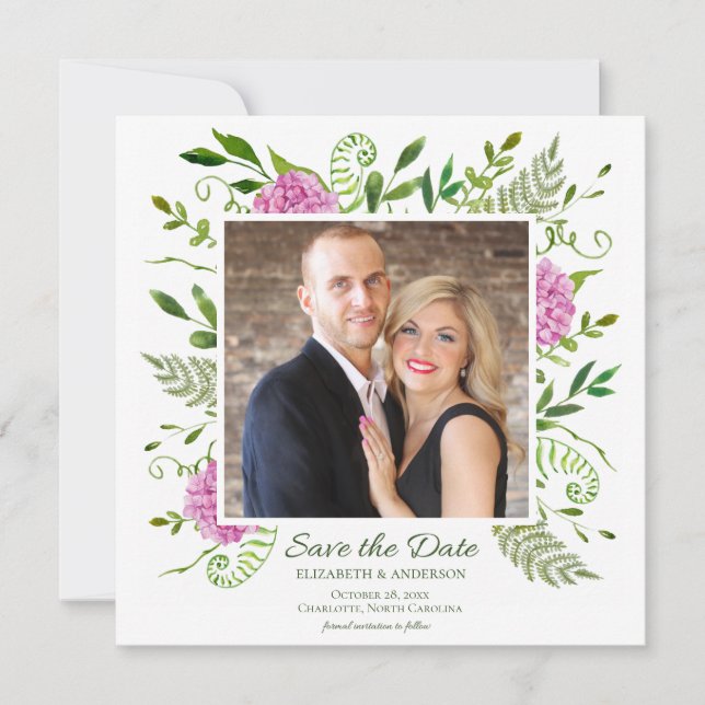 Pink Hydrangea Photo Save The Date (Front)