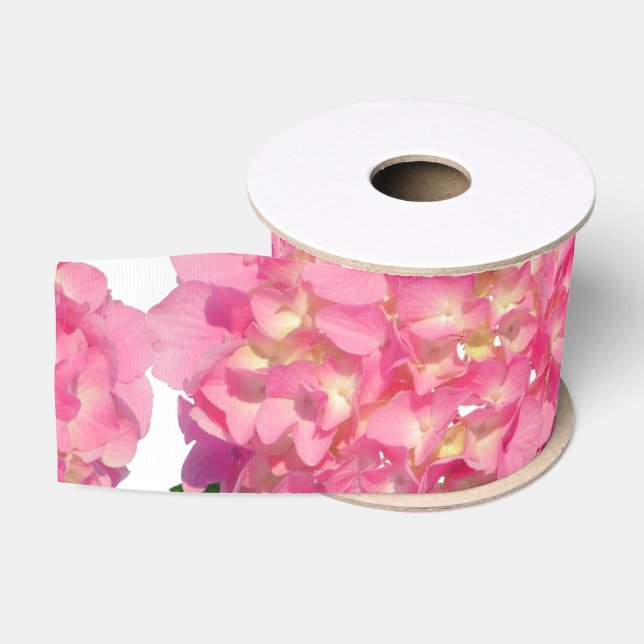 Pink hydrangea pink floral pink flower grosgrain ribbon (Spool)