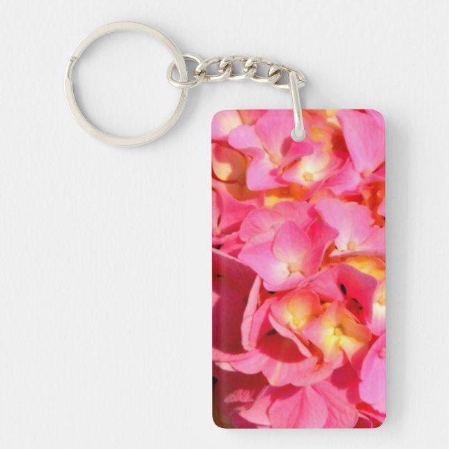 Pink Hydrangea pink floral pink flower Keychain (Front)