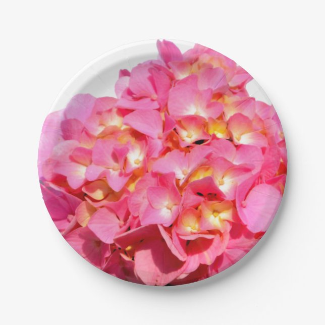 Pink Hydrangea pink floral pink flower Paper Plate (Front)