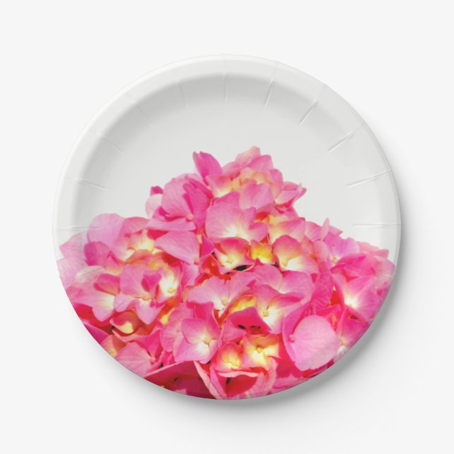 Pink hydrangea pink floral pink flower paper plate (Front)