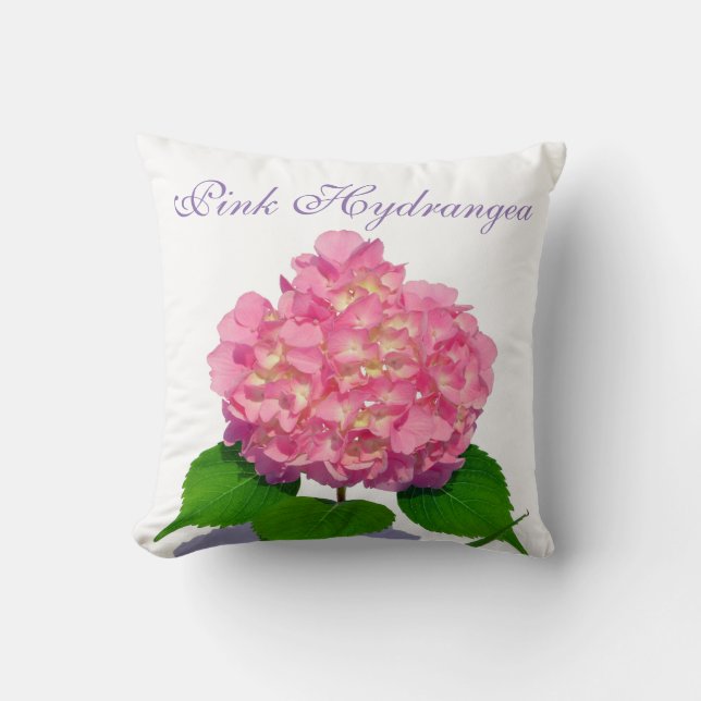Pink hydrangea pink floral pink flower throw pillow (Front)