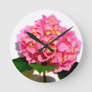 Pink Hydrangea pink flower pink floral Round Clock