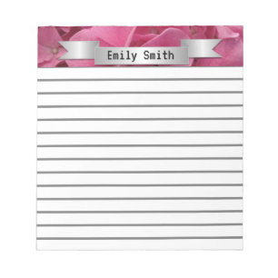Pink Hydrangea Pretty Personalised Lined Notepad
