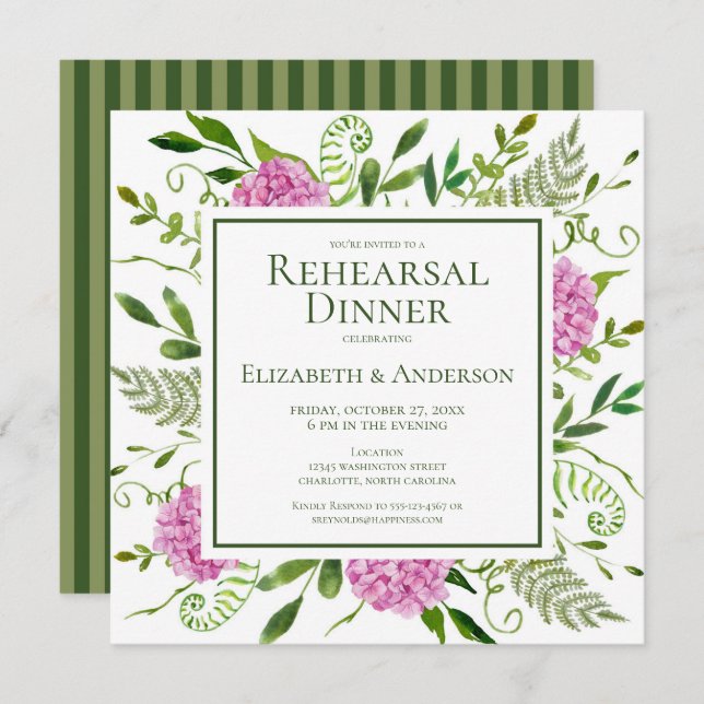 Pink Hydrangea Rehearsal Dinner Invitation (Front/Back)