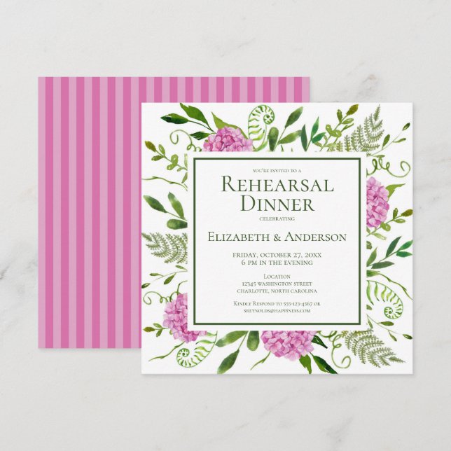 Pink Hydrangea Rehearsal Dinner Invitation (Front/Back)