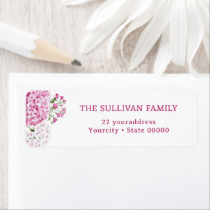 Pink hydrangea return address label