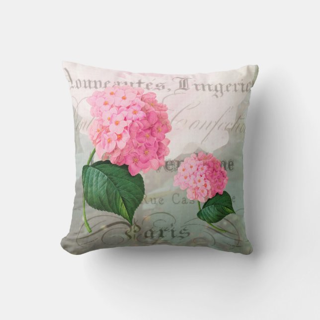 Pink Hydrangea Romantic French Accent Pillow (Front)