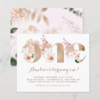 Pink Hydrangea Rose Gold First Birthday Invitation