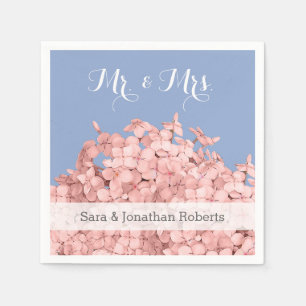 Pink Hydrangea Serenity Blue Personalized Wedding Napkin