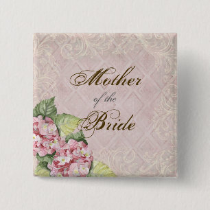Pink Hydrangea Swirl - Bridal Party Button