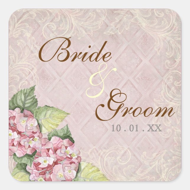 Pink Hydrangea Swirl - Wedding Seal or Sticker (Front)