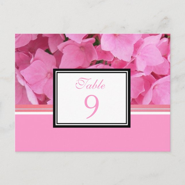 Pink Hydrangea Table Number Card (Front)