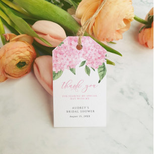 Pink Hydrangea Thank You Customized Bridal Shower Gift Tags