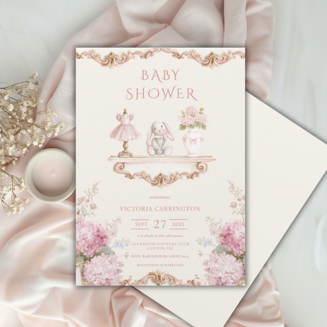 Pink Hydrangea Vintage Baby Shower Invitation (Creator Uploaded)