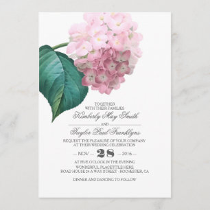 Pink Hydrangea Vintage Floral Wedding Invitation