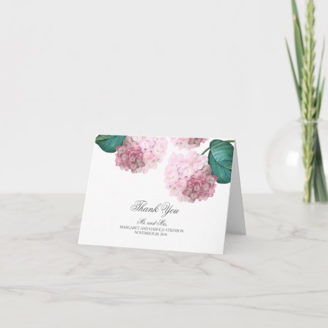 Pink Hydrangea Vintage Floral Wedding Thank You (Front)