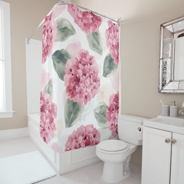 Pink Hydrangea Watercolor Botanical Floral Pattern (In Situ)
