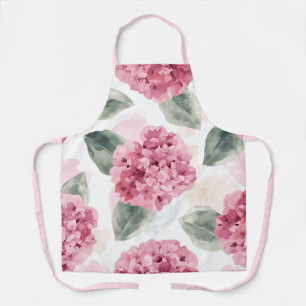Pink Hydrangea Watercolor Botanical Floral Pattern Apron