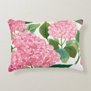 Pink Hydrangea Watercolor Floral Coastal Accent Pillow
