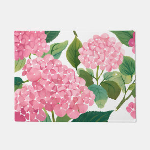 Pink Hydrangea Watercolor Floral Coastal Doormat
