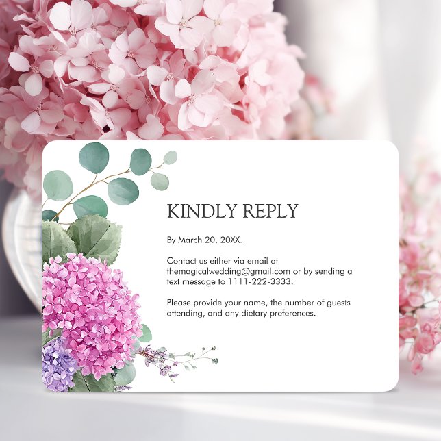 Pink Hydrangea Watercolor Flowers Elegant Wedding RSVP Card (Pink Hydrangea Watercolor Flowers Elegant Wedding RSVP Card)
