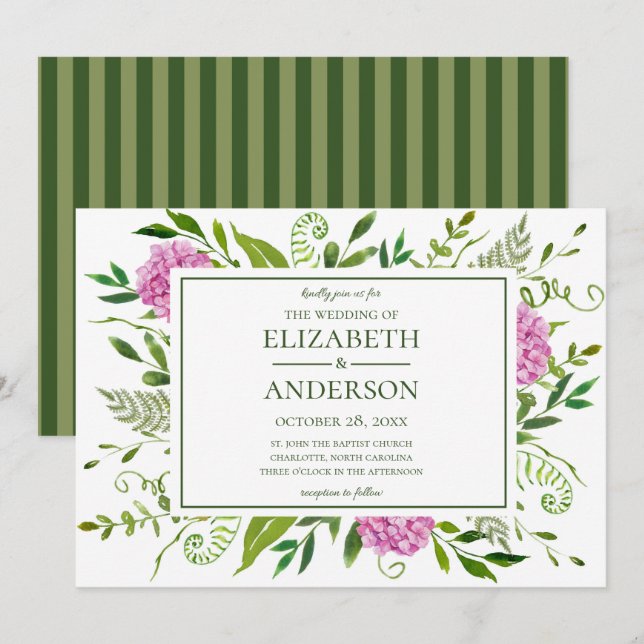 Pink Hydrangea Wedding Invitation (Front/Back)