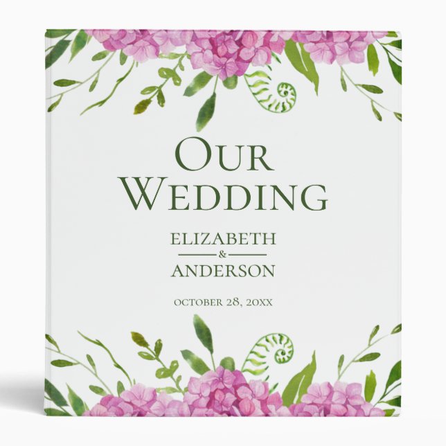 Pink Hydrangea Wedding Photo Album Binder (Front)
