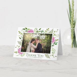 Pink Hydrangea Wedding Photo Thank You Card
