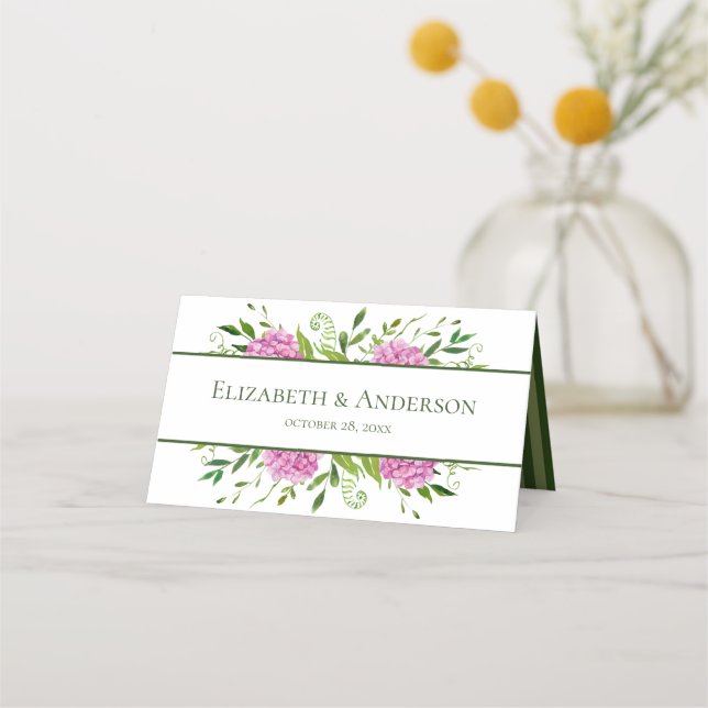Pink Hydrangea Wedding Place Card (Back)