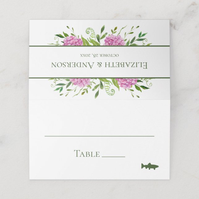 Pink Hydrangea Wedding Place Card (Outside Unfolded)