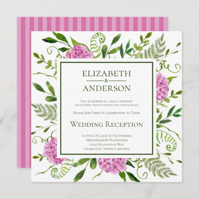 Pink Hydrangea Wedding Reception Invitation (Front/Back)
