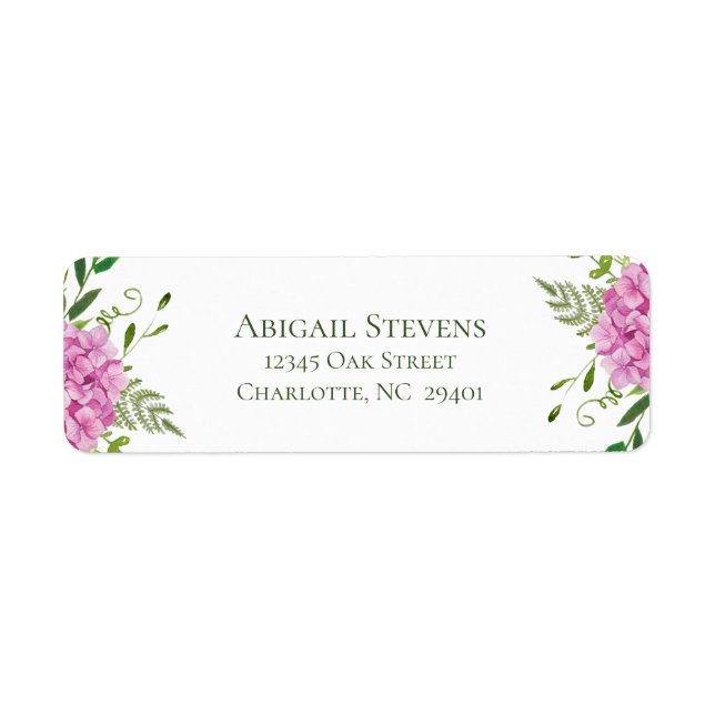 Pink Hydrangea Wedding Return Address (Front)