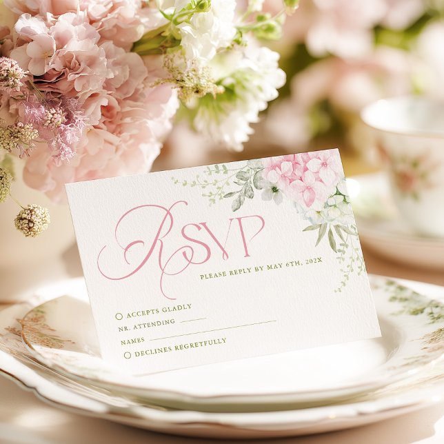 Pink Hydrangea Wedding RSVP Card (Créateur téléchargé)
