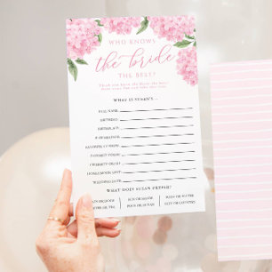 Pink Hydrangea Who Knows The Bride Paper Game Card