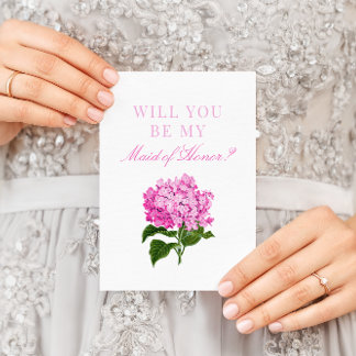 Pink Hydrangea Will You Be My Maid of Honour Card