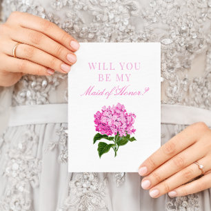 Pink Hydrangea Will You Be My Maid of Honour Card