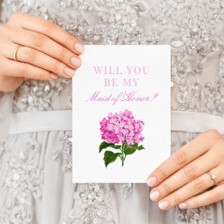 Pink Hydrangea Will You Be My Maid of Honour Card