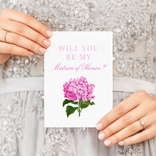 Pink Hydrangea Will You Be My Matron of Honour Car Card