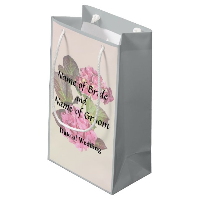 Pink Hydrangea With Leaves Wedding Products Small Gift Bag (Back Angled)