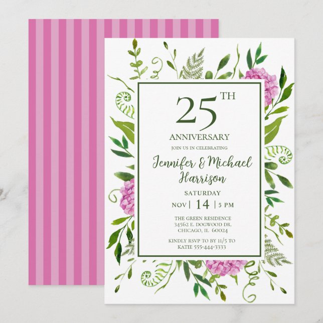Pink Hydrangeas 25th Anniversary Invitation (Front/Back)