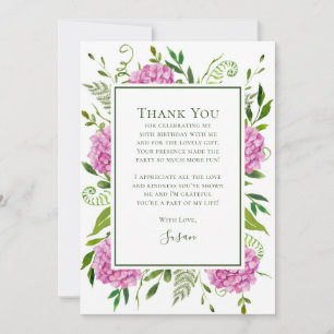 Pink Hydrangeas 50th Birthday  Thank You Card