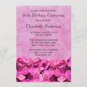 Pink Hydrangeas 80th Birthday Party Invitations
