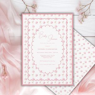 Pink Hydrangeas and Ribbons Elegant Baby Shower Invitation
