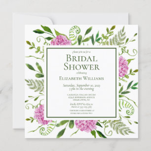 Pink Hydrangeas Bridal Shower Invitation